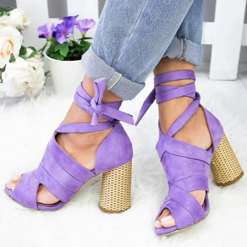 Сандалии женские из флока босоножки на платформе и толстом высоком каблуке с