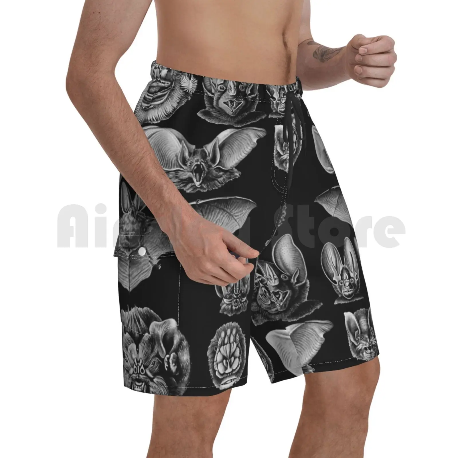 

1904 Haeckel Chiroptera Beach Shorts Men Beach Pants Swim Trunks Vintage Bat Public Domain Halloween Science