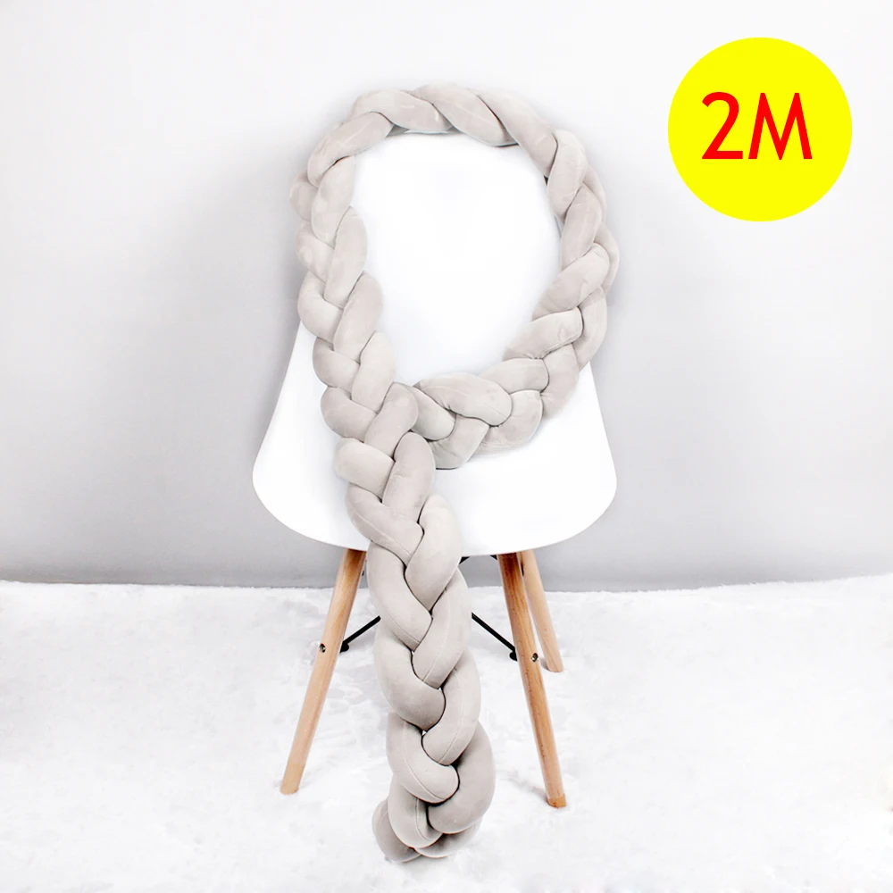 Gray 2m 1 м/2 м/3 м длинный забор для детской кроватки Плетеный пинцет с ручной вязкой Подушка для детской кроватки бампер защитный коврик для детской кроватки украшение интерьера - Цвет: Gray 2m