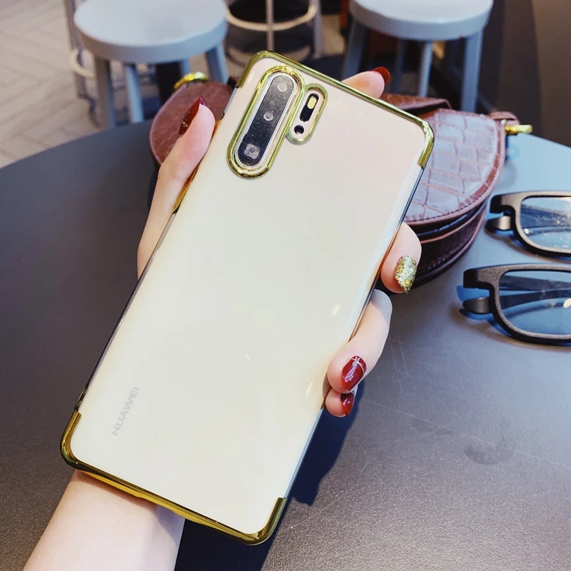 Тонкий прозрачный мягкий силиконовый чехол из ТПУ с цветным покрытием для Huawei P20