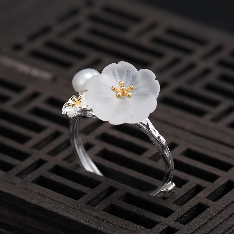 Женское кольцо с цветком сливы VLA, регулируемое ювелирное изделие из серебра 925 пробы с белым кристаллом в национальном стиле ретро от AliExpress WW
