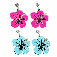 new korean pink blue glitter flower acrylic dangle earrings for women geometric crystal flower earrings brinco fashion jewelry