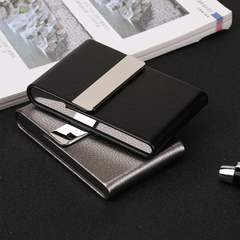 ezone business card holder case card bag cortex stainless steel and pu leather large capacity storage of 15 sheets high quality free global shipping