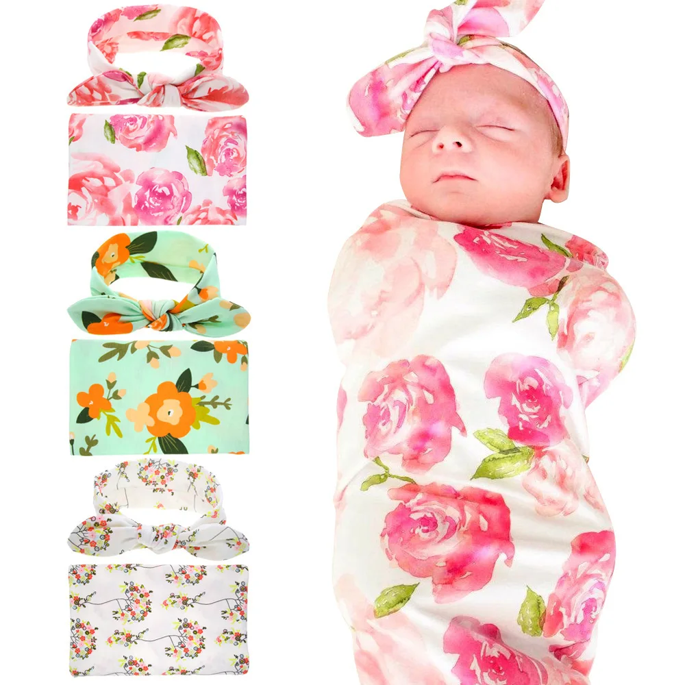 Infant Baby Blanket Wrap Cloth Bunny Ear Scarf 2set Swaddled Printed Wrap Blanket Wrap Towel Baby Blanket  Swaddle Blanket Baby