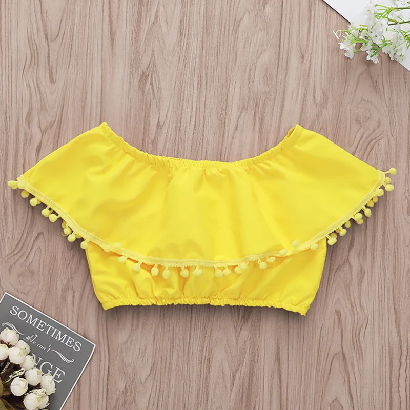 2019 модный короткий топ с кисточками для маленьких девочек брюки-колокольчики