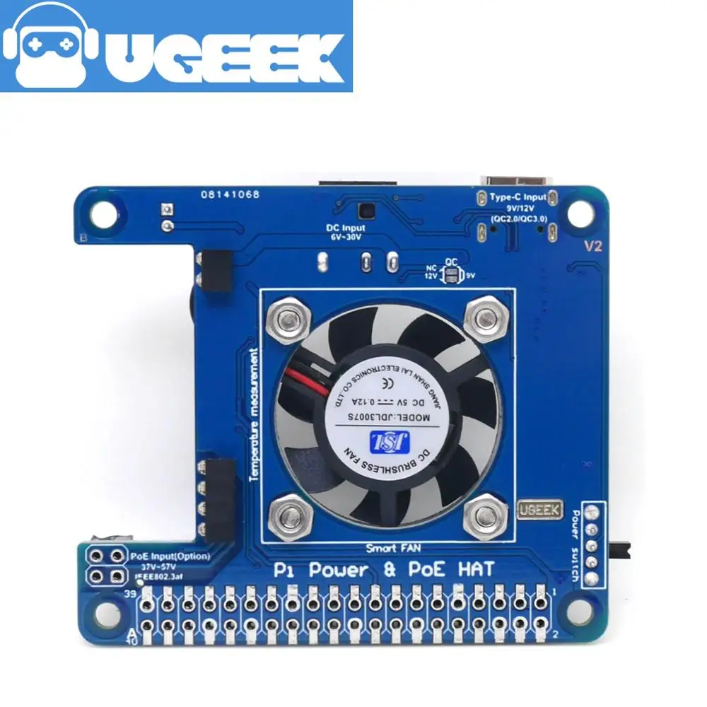 UGEEK Pi Power HAT для Raspberry 4 | Решил ошибку питания Pi4 POE С умным вентилятором контроля