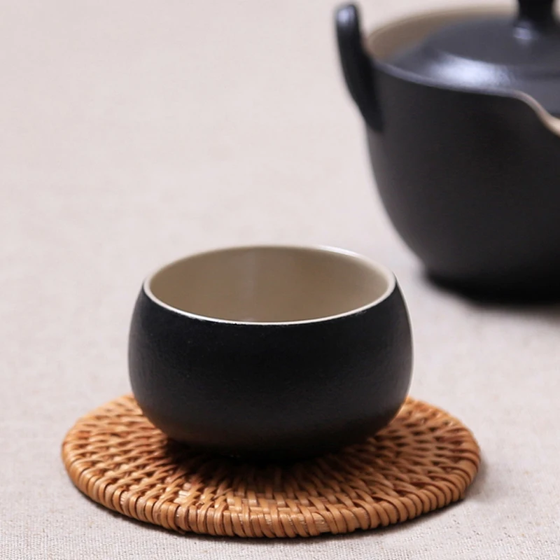 

6Pcs/ 8Cm Drink Coasters Set For Kungfu Tea Accessories Round Tableware Placemat Dish Mat Rattan Weave Cup Mat Pad Diameter