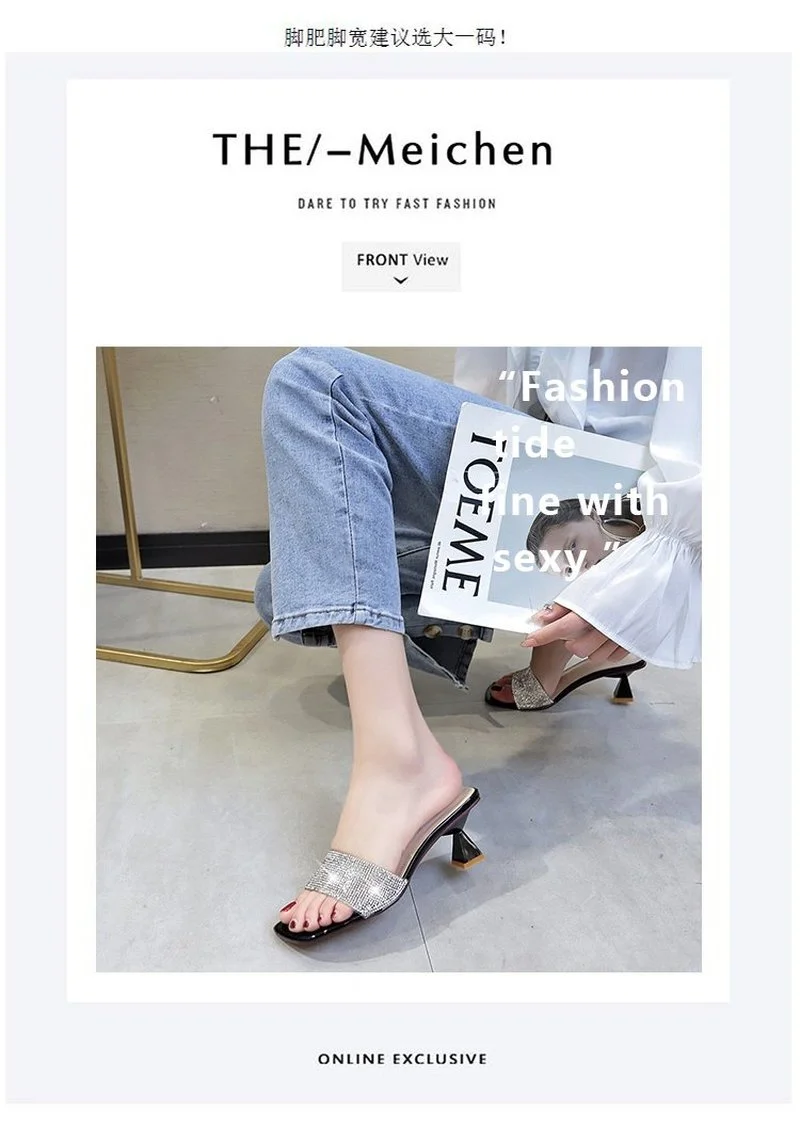 

Fashion Sandals Women's Outdoor Wear 2020 New Style Internet Celebrity All-Matching Stiletto Social Outing Half Slippers Women