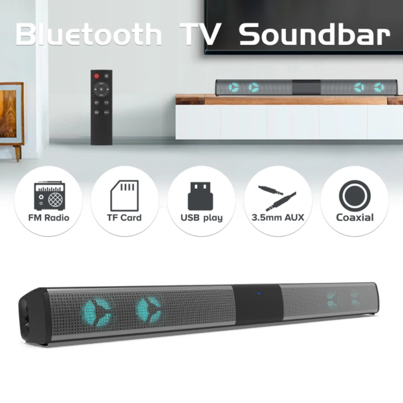 

Новая звуковая панель для телевизора, мощные Bluetooth колонки RGB с 20 Вт стерео звуком, активные дополнительные басы, Hi-Fi басы, мощный звук 20Hrs Play