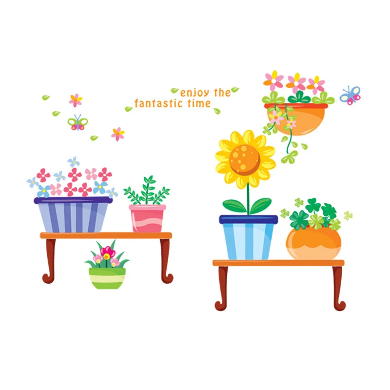 

Green Plant Cartoon Flowerpot Decoration Pvc Wall Sticker Bedroom Living Room Children's Room Mural Home Decoration Wall Sticker