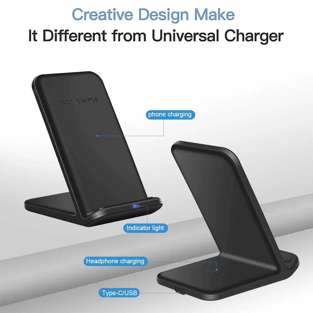 

15W Qi Wireless Charger 2 in 1 Fast Charging Stand For iPhone 12 Mini 11 Pro XS Max XR X 8 Airpods Pro Samsung S20 S10 S9