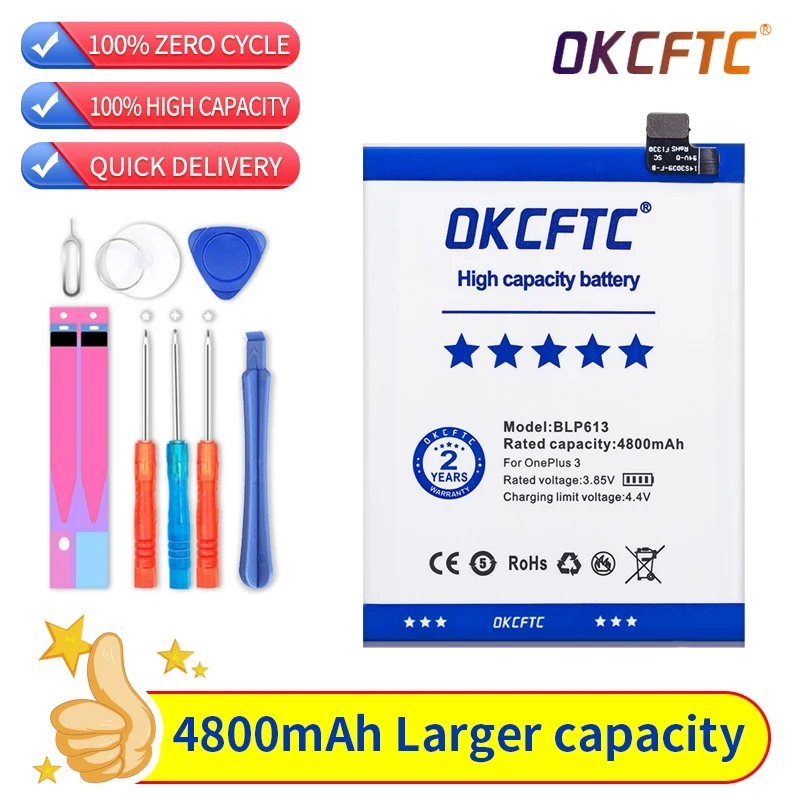 

Original Replacement Battery For OnePlus 3 5 6T 7 BLP637 BLP613 BLP685 Phone Battery High Capacity 4800mAh