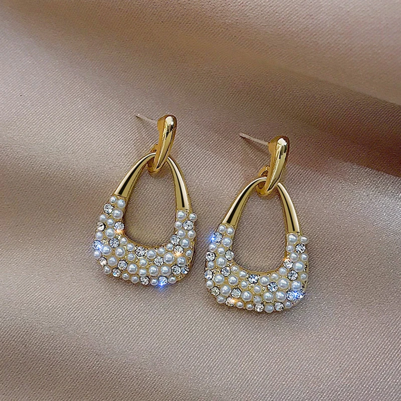

Personality Geometric Pear Zircon Earrings for Women Gold Dangle Earrings S925 Silver Needle Ear Studs Friends Jewelry Gift