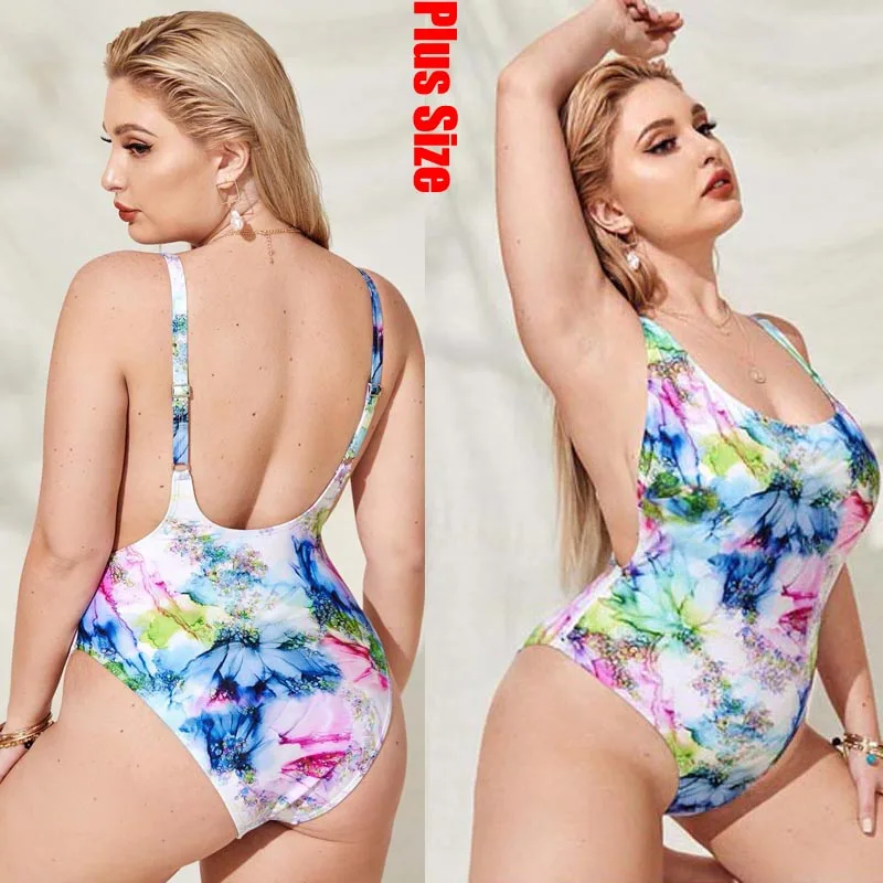 

2022 New Large Size Women Swimsuit One Piece Plus Size Push Up Swimwear Large Big Size Swimming Suits Beachwear