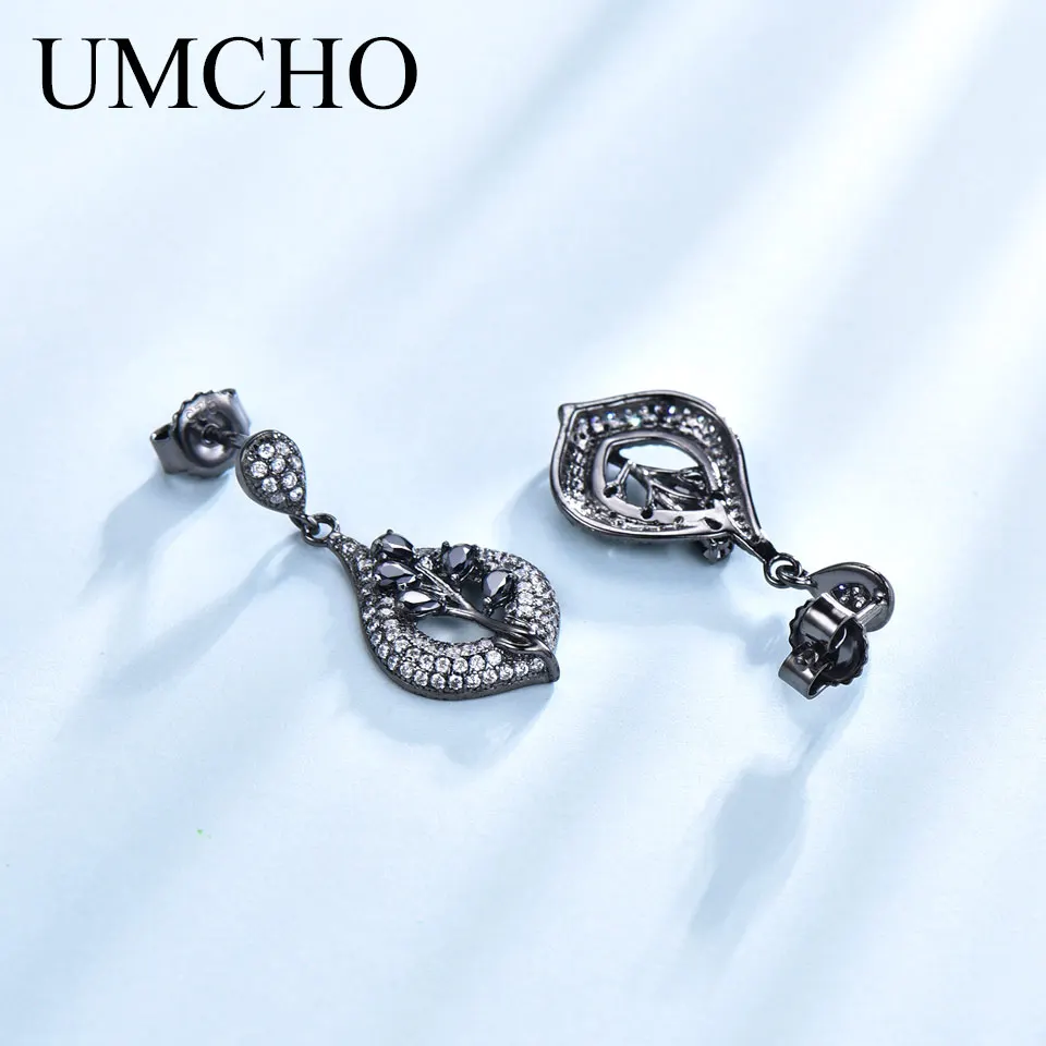 UMCHO 925 пробы серебряные клипсы для женщин нано черный драгоценный камень свадебные обручение ювелирные украшения подарок на день Святого Валентина