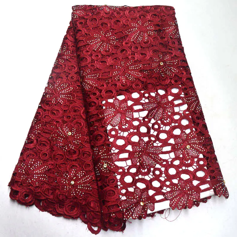 Gorgeous guipure lace fabric 2019 high quality african cord fabrics with stone for wedding party 5yards DG240 | Дом и сад