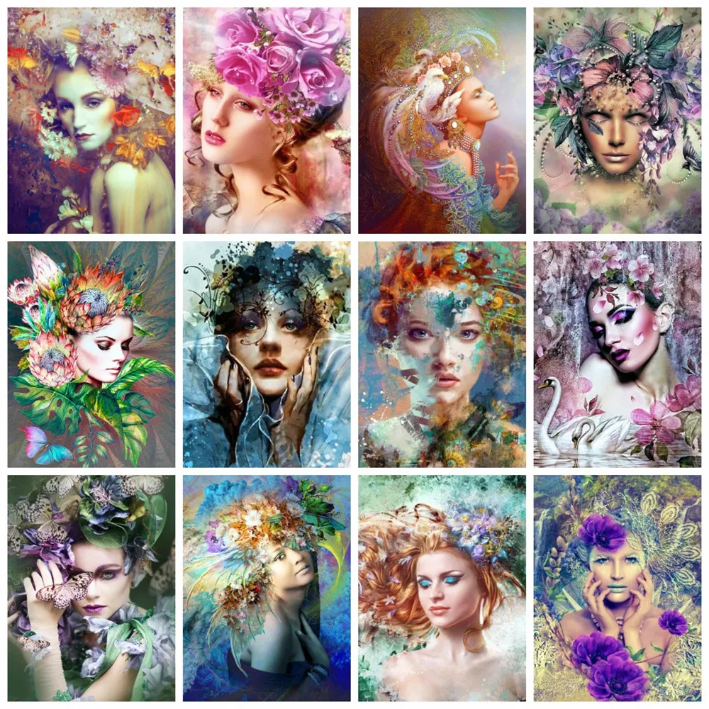 

Картина 5D «сделай сам» Huacan, Женская Алмазная вышивка, мозаичный портрет цветок, картина для стразы, подарок для домашнего декора