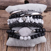 rh fashion bohemian jewelry accessory black silv beaded bracelet charms 6pc stack bracelets sets for women gift