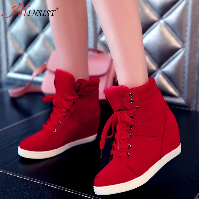 

Spring Women Boots Leather Wedge Platform Boots Hidden Heel Shoes High Top Casual Shoes for Woman Fashion Women Shoes