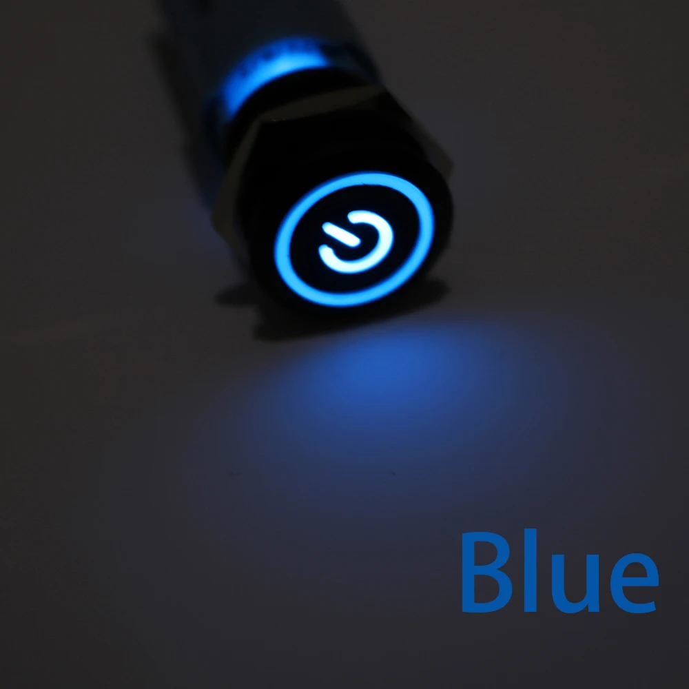 blue light symbol 16 мм металлический кнопочный переключатель кнопка включения Водонепроницаемый на плоской подошве круглая кнопка Светодиодный светильник с встроенной функцией спуска затвора само-кнопка сброса 1NO1NC 6V 12V - Цвет: blue light symbol