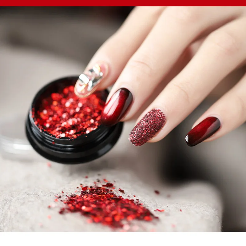 1 коробка красных блестящих хлопьев для ногтей сверкающие 3D шестиугольные