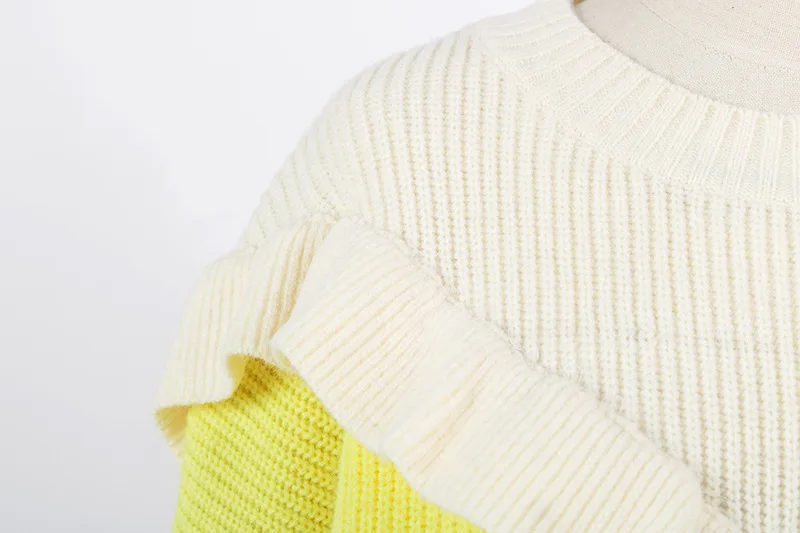 

Kpop IU Seo Yea Ji Winter New Fashion Patchwork Ruffled Pullover Sweater Women Streetwear Sweet Loose O-neck Knit Warm Sweaters