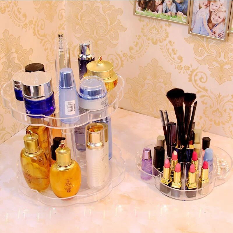 

360 Degree Rotation Transparent Acrylic Cosmetics Storage Box Fashion Spin Multi-function Detachable Makeup Beauty Organizer
