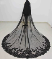 two layers sequins lace edge 3 meters black long wedding veil with comb 2t bridal veil custom made