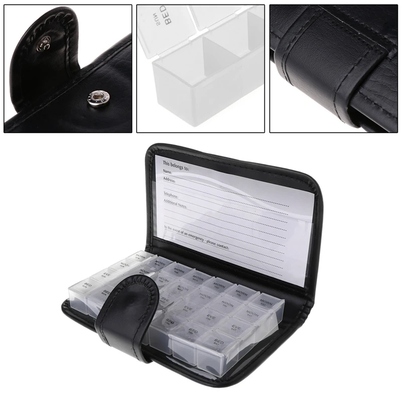 

Blk Large 7 DayTravel/Home Pill Box Organizer Prescription Case U2JD