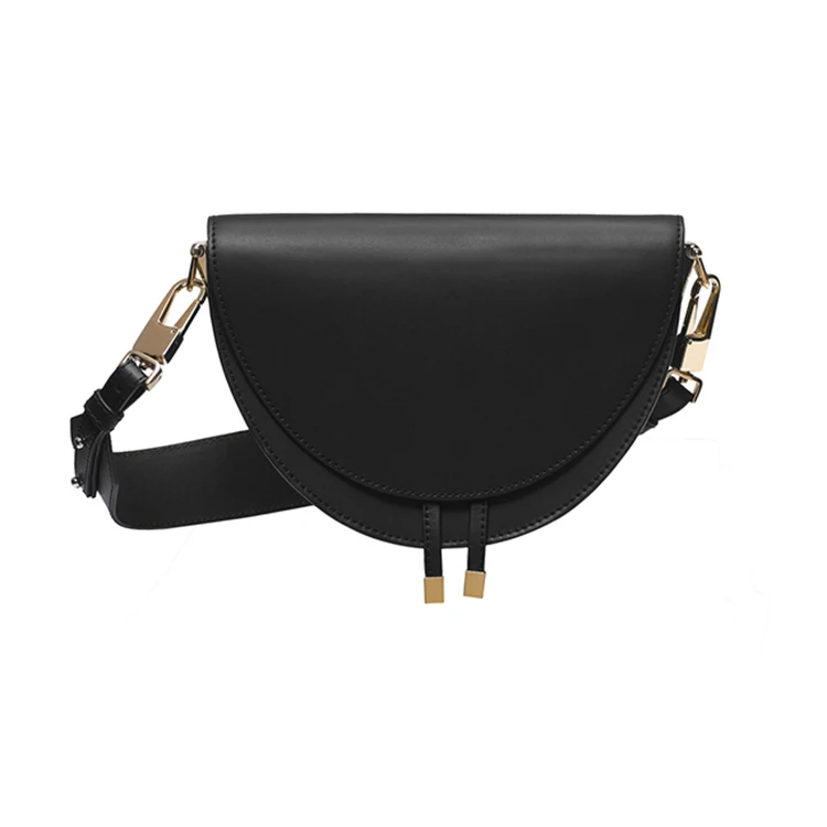 Black smooth leather Потрясающая Сумка-седло из искусственной кожи крокодила, сумка-мессенджер, круглая сумка из кожи аллигатора, женская сумка на половину Луны, новинка, модная - Цвет: Black smooth leather