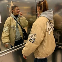 b toto american retro apricot letter thickened baseball uniform jacket female tide ins autumn and winter cotton jacket 2021