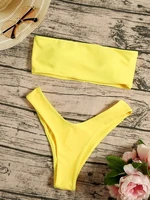 bandeau high leg tube top solid color sexy leaking back bikini swimsuit