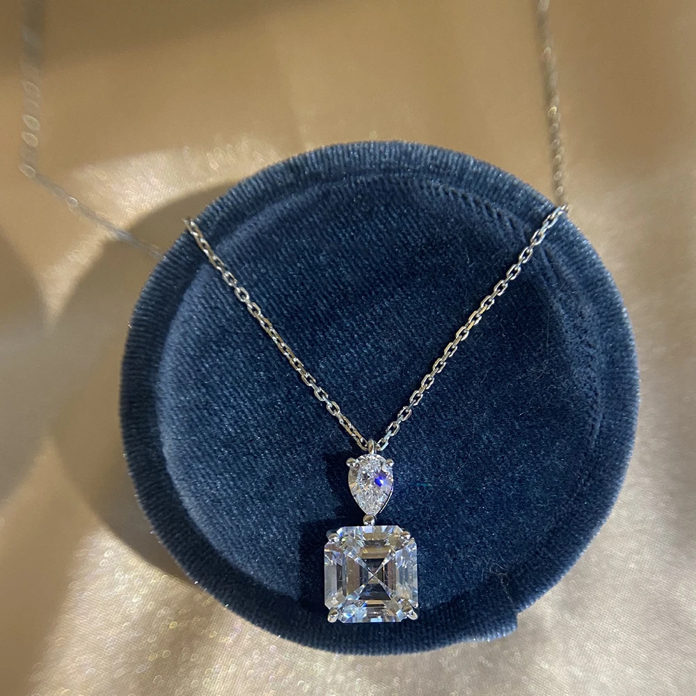 

Luomansi S925 Sterling Silver Necklace Square Simulation High Carbon Diamond Pendant Woman Jewelry