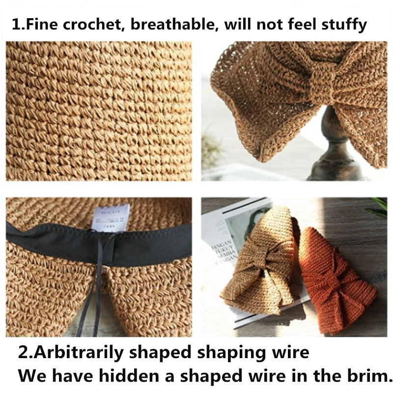 

Parent-child 100%Raffia Bow Sun Hat Wide Brim Floppy Summer Hats For Women Beach Panama Straw Dome Bucket Hat Femme Shade Hat