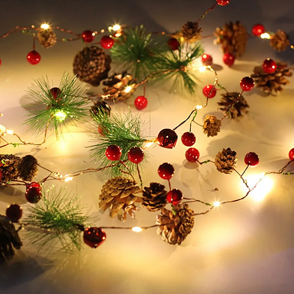 

2M 20LED Christmas String Lights Pinecone Red Berry Bell Xmas Garland Lamp Indoor Outdoor Holiday Christmas New Year Party Decor