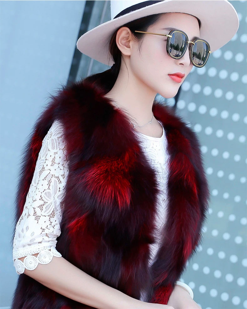New Women's real genuine  natural fox Fur vest  Winter Warm  Jacket gilet custom any size