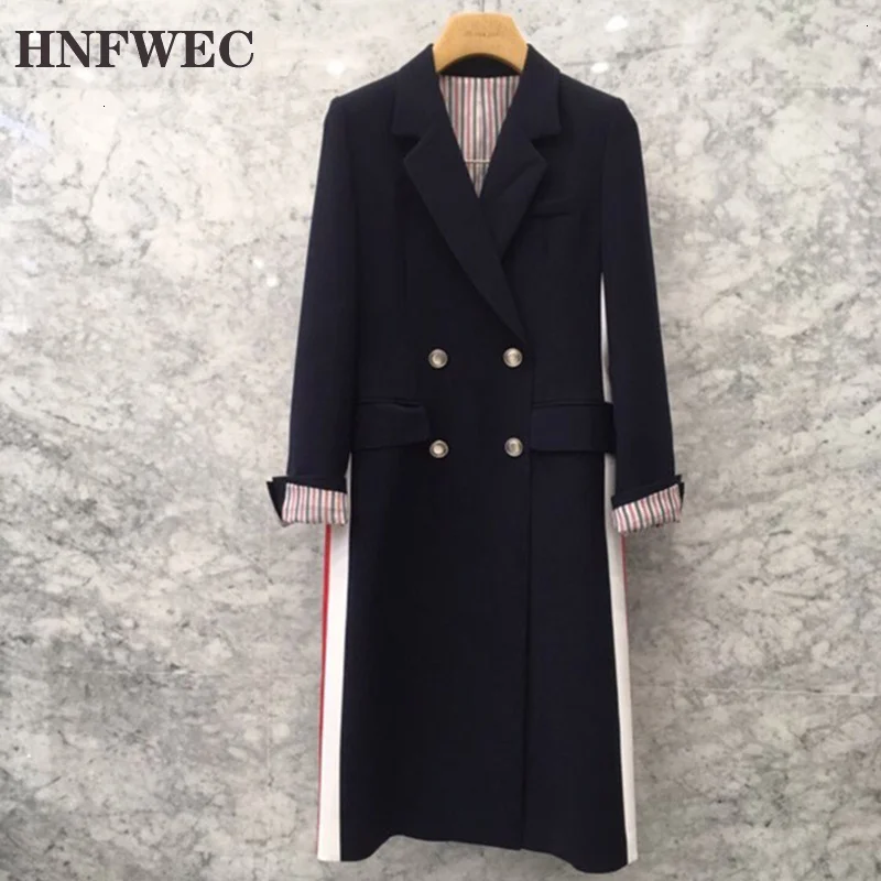 

Женский двубортный пиджак в полоску, повседневный жакет с отложным воротником и длинным рукавом, осень D904