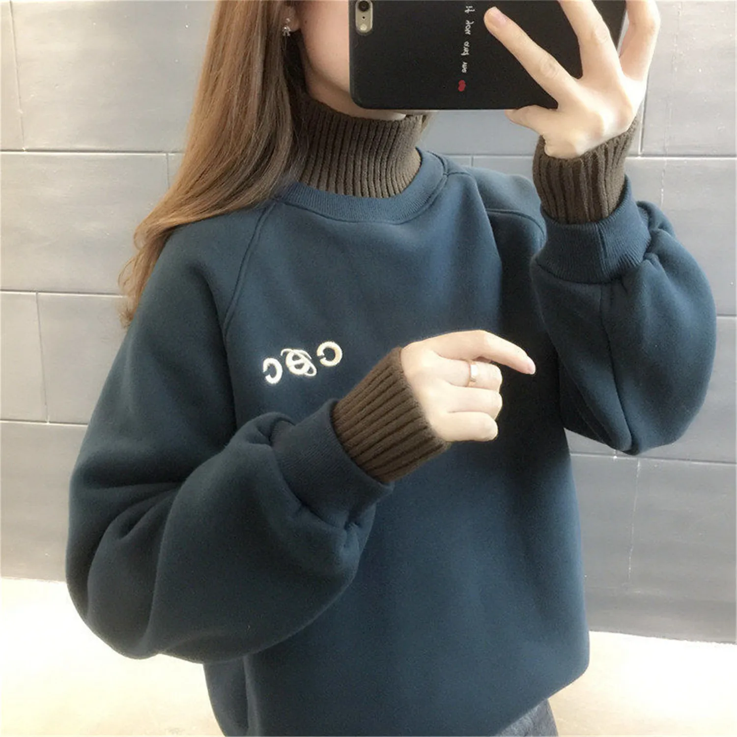 

Turtleneck Gothic Hoodie Sweatshirt Girl Spring Women Loose Hip Hop Tops Cute Funny Oversize Korean High Street Hoodie Coat