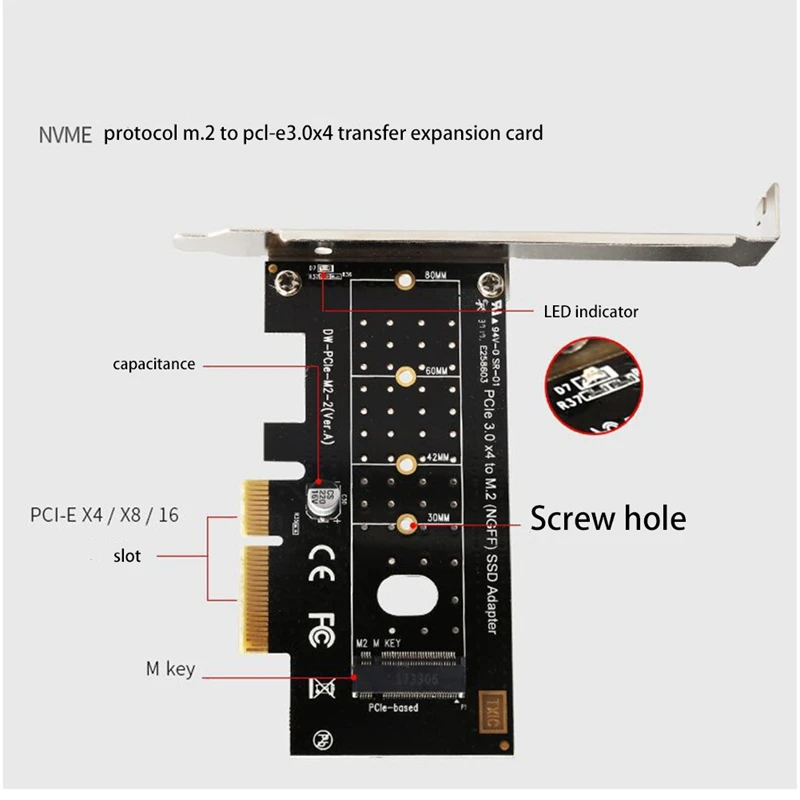 

NVME M.2 to PCIE3.0X4 High-Speed Expansion Adapter Card M KEY NGFF SSD Conversion Card