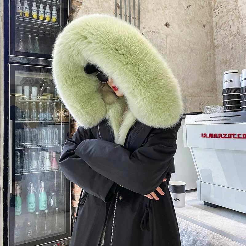 2022 New Waterproof Parka Casual Winter Real Fur Jacket Women Coat Natural Fox Fur Collar Hood Rabbit Fur Liner Outerwear Warm