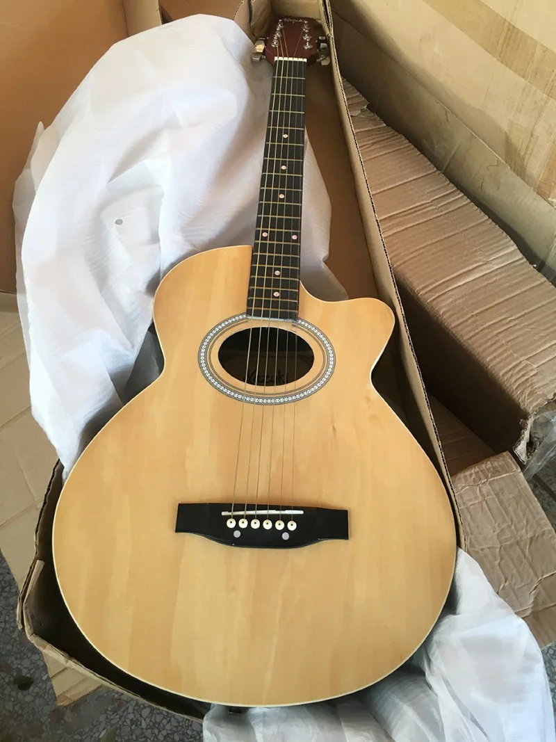 runde zurück 38 inch lager linde top elektrische akustische gitarre 6 string folk gitarre mit kleine fehler ohne truss rod free global shipping