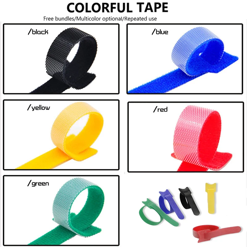 

20Pcs Reusable Black Cable Cord Nylon Strap Hook Loop Ties Tidy Organiser Tool Hook And Loop Cable Ties Multiple Colour Dropship