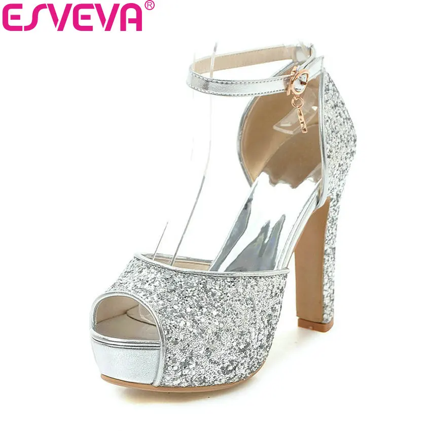 Женские босоножки с блестками ESVEVA летние сандалии на платформе и высоком