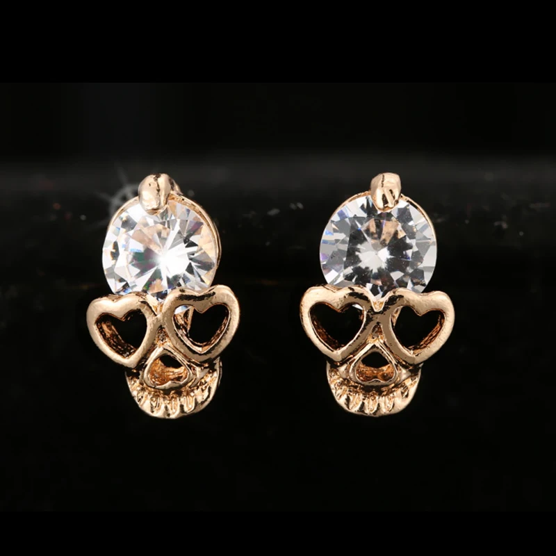CARTER LISA Lady Brilliant Punk Crystal Gold Skull Women Earrings Jewelry Hot New Heart Eye Stud Popular | Украшения и аксессуары