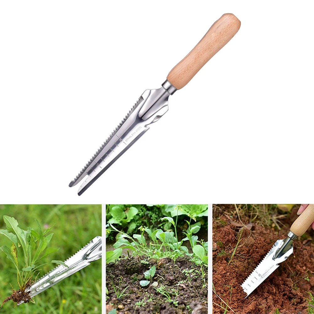 

Farming Tool Multifunction Lightweight Spade Manual Weeder Stainless Steel Garden Shovel Sharp Sawtooth Practical Wood Handle