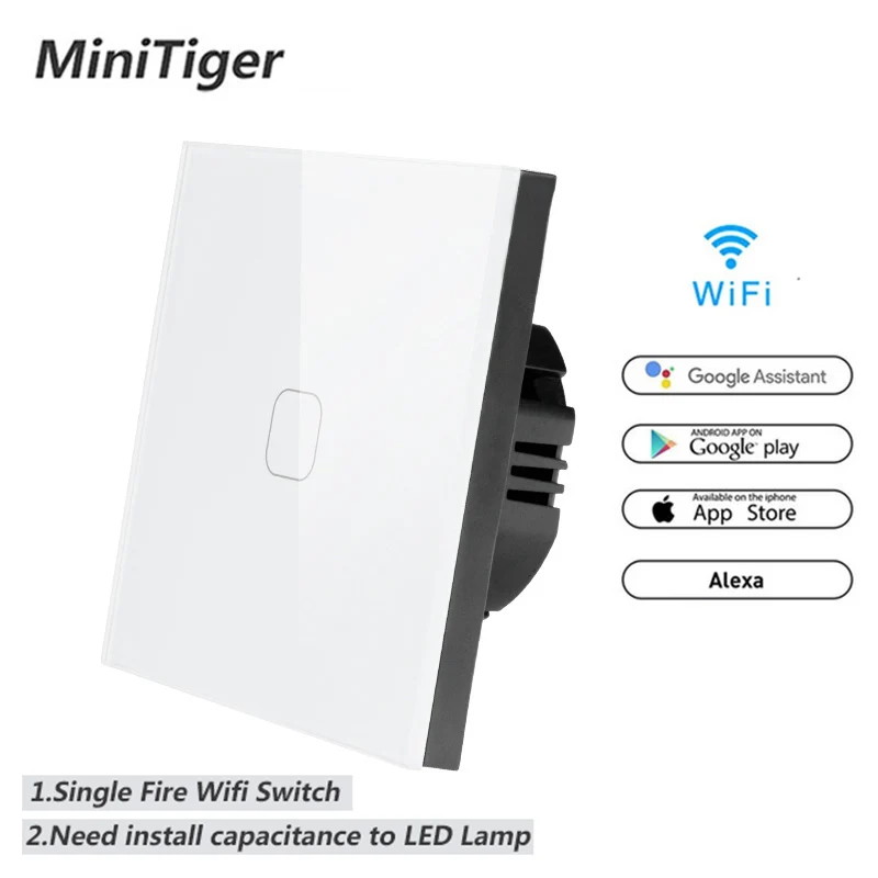 Стандарт ЕС 1/2 банды 1 способ Tuya/Smart Life/ewelink WiFi настенный сенсорный выключатель
