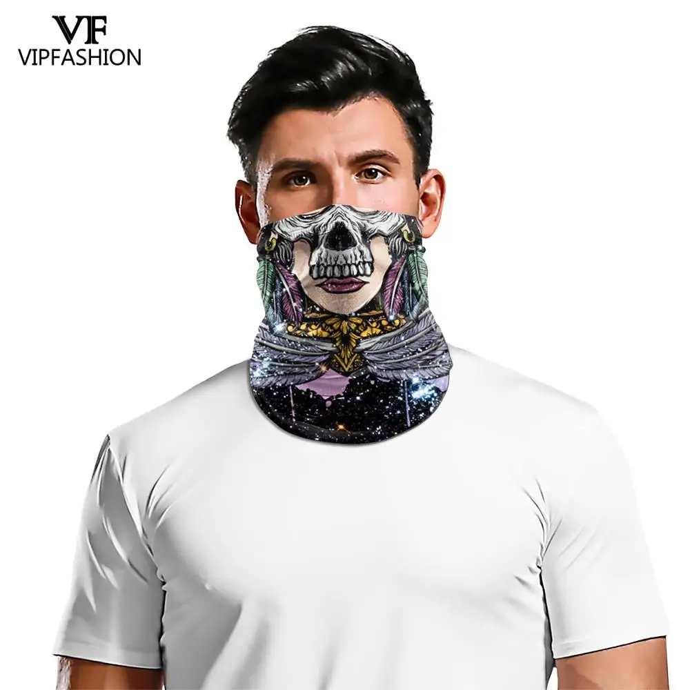 VIP FASHION 3D Halloween Skull Face Shield Neck Gaiter Scarf Print Magic Mask Anti-UV Cycling Headband Bandana |