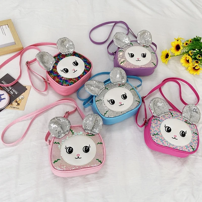 2021 New Pu Sequin Children's Cartoon Cute And Girls Shoulder Princess Zero Wallet Handbag Tote Messenger Bag sac
