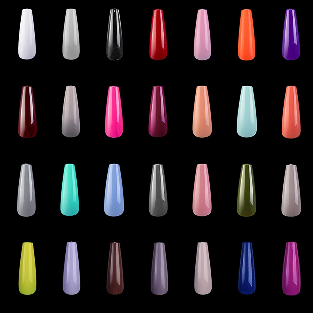 100pcs False Nails Multiple Solid Color Colorful Mixed Box Long Ballet Coffin Full Cover Nail Art DIY Acrylic In 10 Sizes