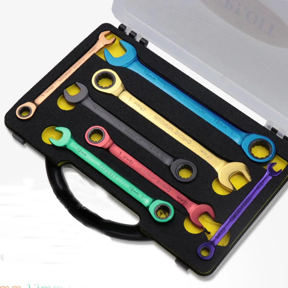 Комбинированный метрический ключ с храповым механизмом 8/10/12/13/14/17/19 мм| |